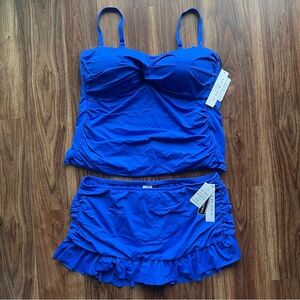 LA BLANCA ISLAND GODDESS 2pc TANKINI RUFFLE SKIRTED BOTTOMS Sz 18 Capri Blue NEW